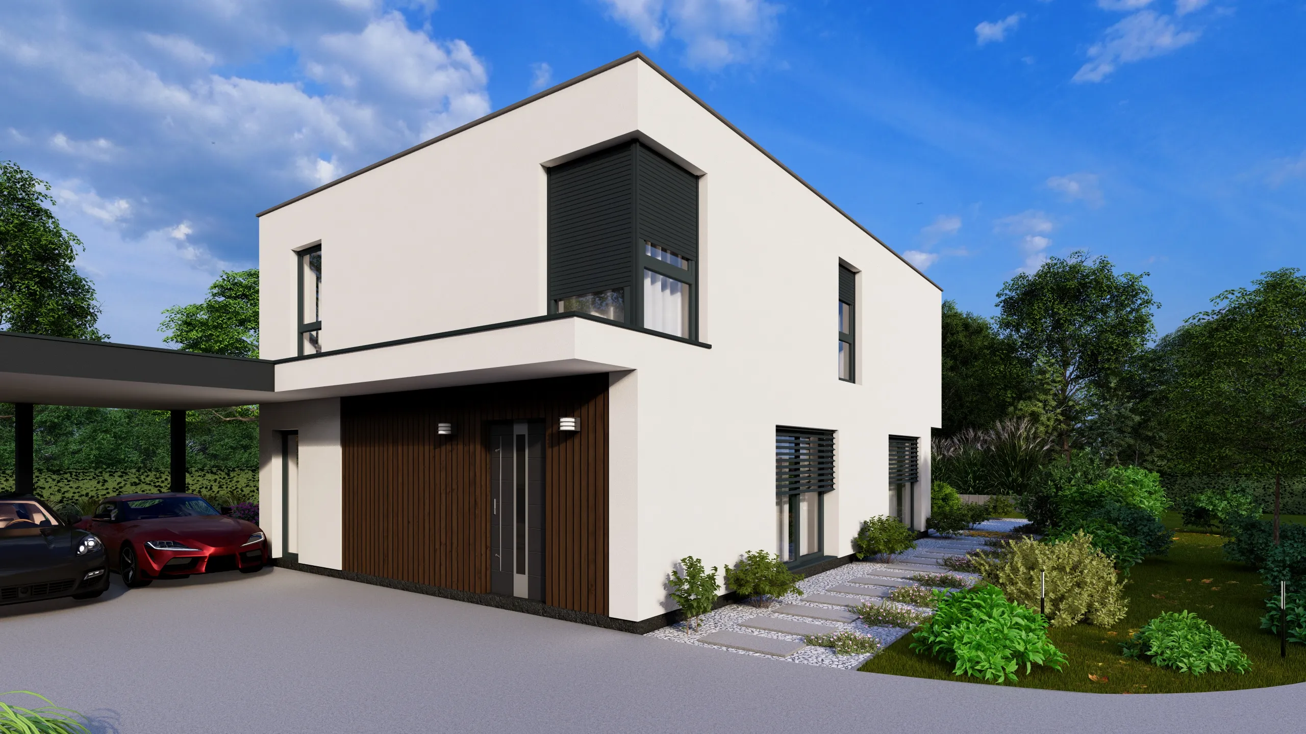 Wizualizacja architektoniczna domu- widok od frontu