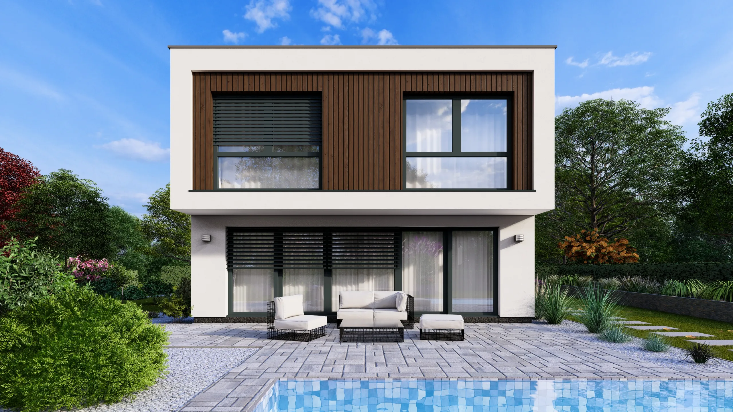 Wizualizacja architektoniczna budynku z basenem